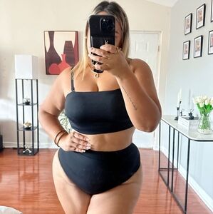 Tempt Me Plus Size High Waisted Bikini Bandeau Two Piece, Black Plus Size NEW